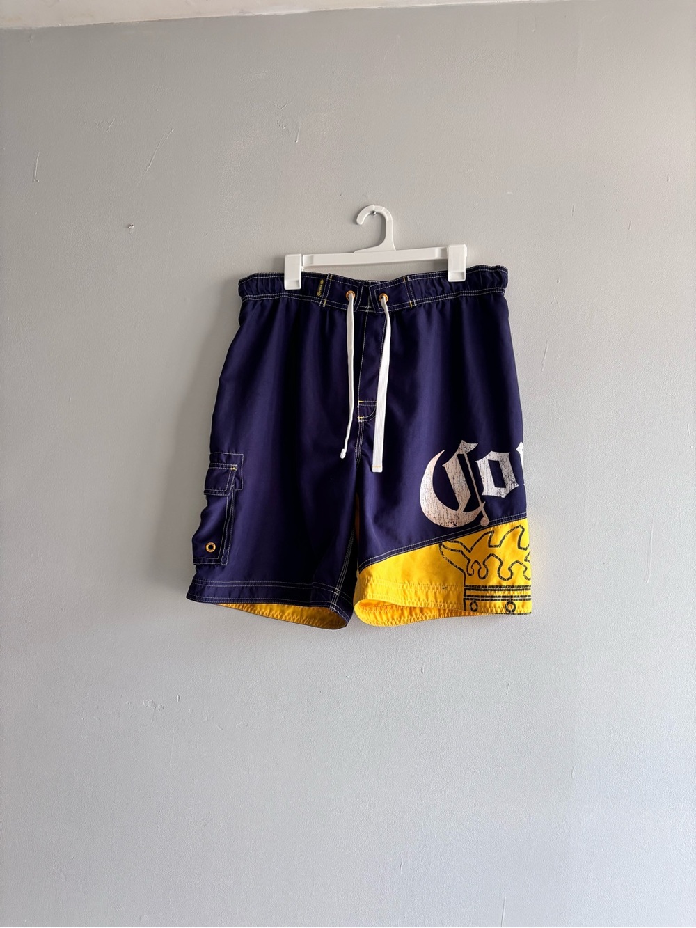 Corona Extra Men's Board Shorts Swim Trunks 36 Blue/yellow  Drawstring Logo